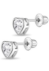 lovely 7mm heart clear cubic zirconia birthstone baby earrings